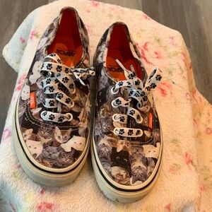 Vans ASPCA Cat Print Low Top Sneakers in White, Black, Gray, Orange